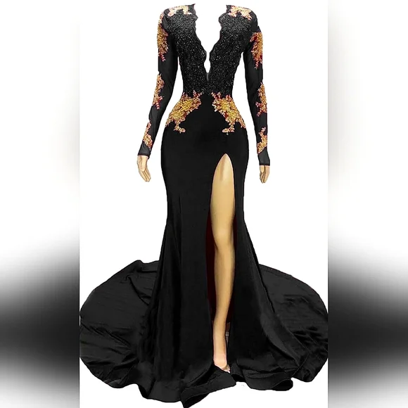 Dresses | Graceprom Womens Black Long Sleeves Gold Mermaid Prom Evening Dress | Poshmark Dresses | Graceprom Womens Black Long Sleeves Gold Mermaid Prom Evening Dress | Poshmark